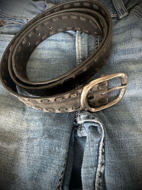 Black Leather Braided Edge Belt, XXL